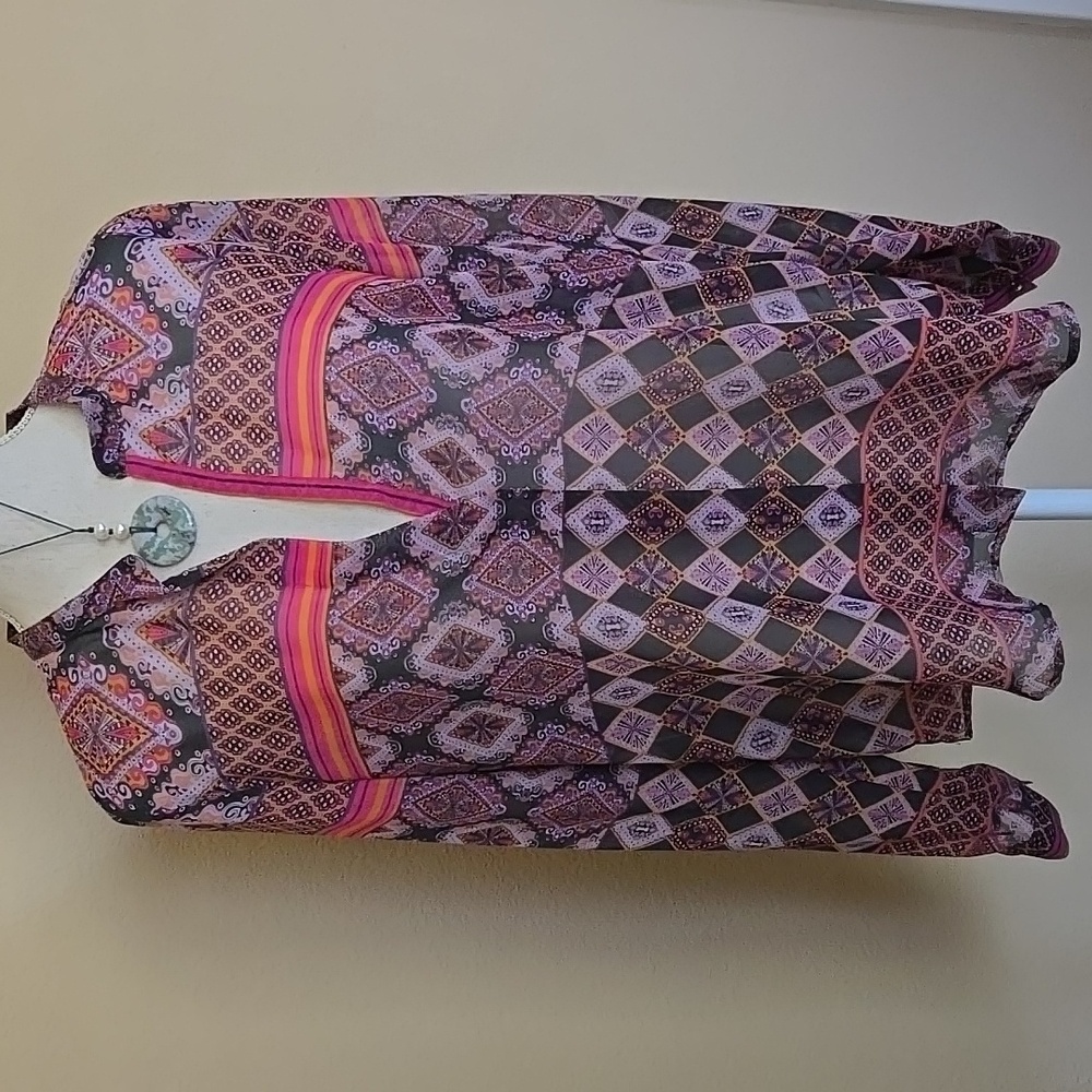 Anthropologie Konrad & Joseph Boho Print Blouse in Black / Pink Like-New - M
